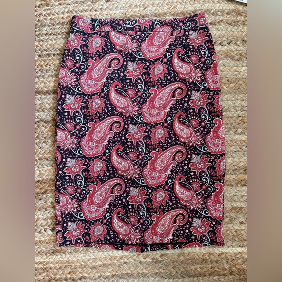 Talbots Size 12 Pink Paisley Cotton Blend Pencil Skirt - Picture 1 of 6